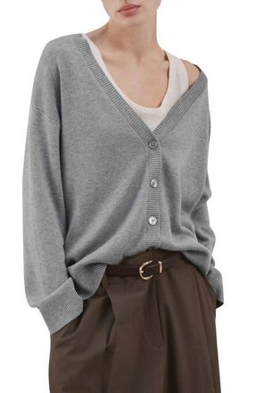 Mango V-Neck Cardigan in Medium Heather Grey at Nordstrom, Size X-Large