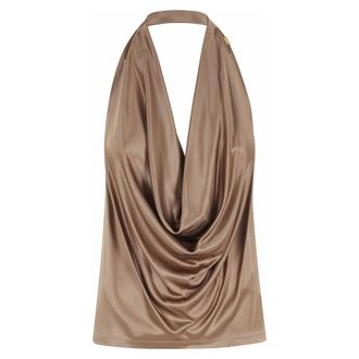 Elisabetta Franchi Sleeveless Tops, female, Brown, Size: XS Shiny Top