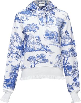 Moschino Anime Toile De Jouy blue white frill trim hoodie sweater IT36 XXS