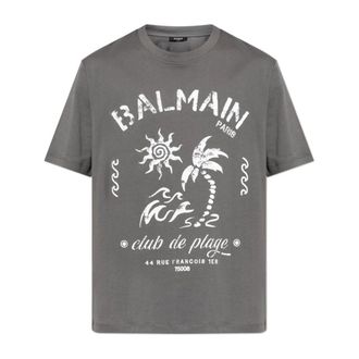 Balmain T-Shirts, male, Gray, Size: XL Printed T-shirt
