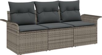 vidaXL Vidaxl - Garden Sofa Set 3 pcs Grey 196 x 62 x 85cm Poly Rattan