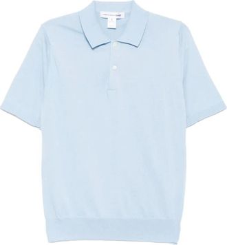 Comme Des Garçons Polo Shirts, male, Blue, L, Blue Knitted Polo Shirt Zip Fastening