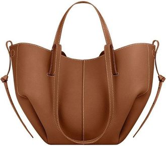 Generic Genuine Leather Womens Tote Bag - Large Capacity Barrel-shaped Commuter Shoulder Bag (Camel small [marked])