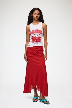 Ganni Long Skirt in Red Marl Mesh - Size 34 Goji Berry