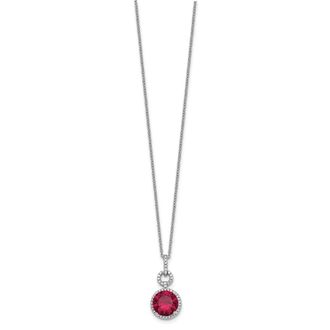 Diamond2Deal Sterling Silver Rhodium-plated Lab Created Ruby and CZ Round Halo Pendant Necklace