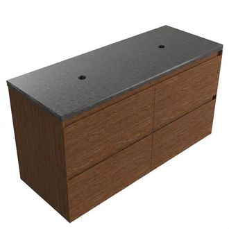 Saniclass Holz Pure Badkamermeubelset - 120x45x63cm - Noche basalten wastafel gepolijst - 1 wasbak - zonder kraangat - 4 lades - mat walnut pure (hout)