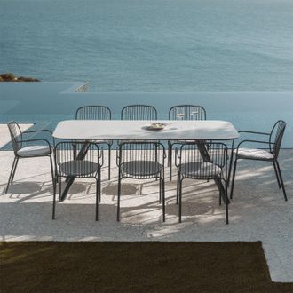 Sklum Set De Mesa Rectangular 200x95 Cm En Aluminio Brinela Y 8 Sillas De Jard&iacute;n Con Reposabrazos En Acero Anerina Sklum
