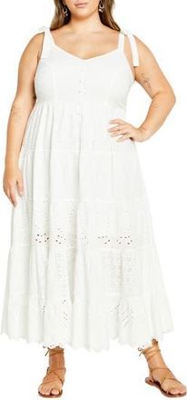 City Chic Allegra Eyelet Embroidered Maxi Dress in White at Nordstrom Rack, Size 16W