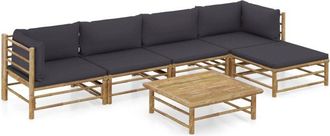 vidaXL Set De Muebles De Jard&iacute;n 6 Piezas Bamb&uacute; Con Cojines Gris Oscuro Vidaxl