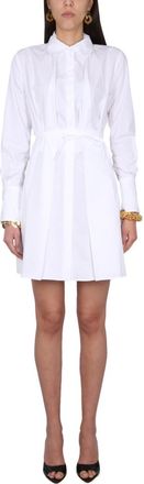 Patou White Pleated Shirt Collar Mini Dress