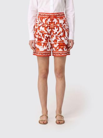 Dolce & Gabbana Pantaloncini in cotone con stampa Maioliche e vita alta