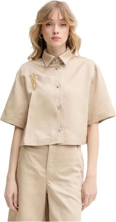 Moschino Dames, Blouses & Shirts, Beige, Maat: XS Linnen