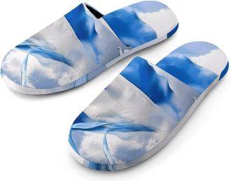 Generic Peace For Israelian Mens Slippers Flannel Warm House Shoes with Rubber Anti-Slip Sole Slip On for Home Outdoor