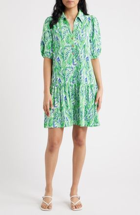 Lilly Pulitzer Bingley Short Sleeve Cotton Drop Waist Minidress in Green Lilly Of The Valley at Nordstrom, Size X-Large