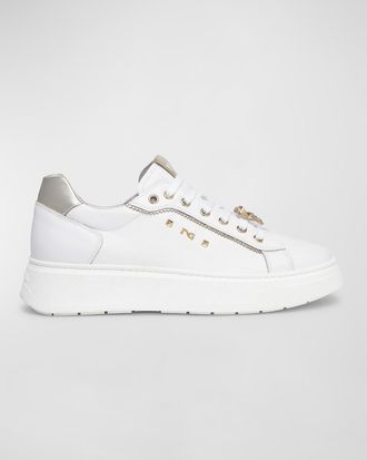Nero Giardini Retro Mixed Leather Jeweled Low-Top Sneakers