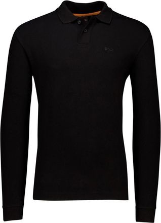 HUGO BOSS Tops, Heren, Zwart, S, Zwarte polo met lange mouwen