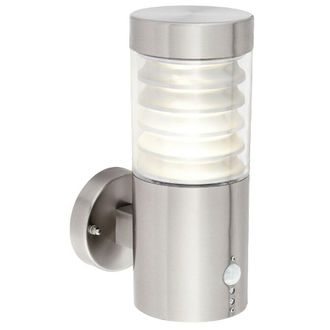 Loops IP44 Outdoor LED Light Brushed Steel Spiraled PIR Wall Lamp Porch Outdoor Shade in Metallics