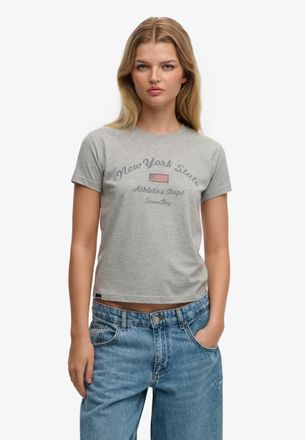 Superdry Print-Shirt SUPERDRY ATH ESS FITTED GRAPHIC TEE, Damen, Gr. XL, grau marl, Single Jersey, Obermaterial: 100% Baumwolle, meliert, slim fit normal, Rund