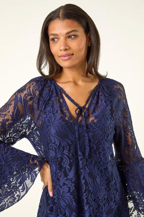 Roman Tie Neck Lace Detail Top