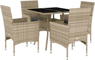 vidaXL Set Comedor Jard&iacute;n 5 Pzas Y Cojines Rat&aacute;n Pe Vidrio Gris Claro Vidaxl