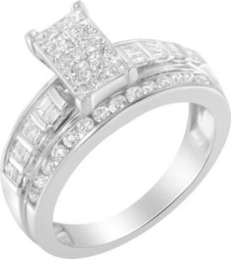House of Brilliance 14K White Gold 1.0 Cttw Mixed-Cut Diamond Composite Cluster Ring at Nordstrom, Size 7
