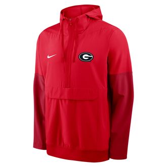 Nike Georgia Anorak Nike Mens College 1/2-Zip Hooded Jacket in Red | 03AT0CDSNGB-PTU