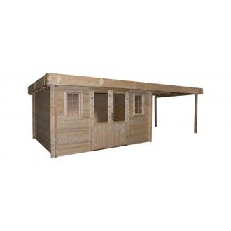 Foresta Le&ntilde;era 374x674 Cm - Abeto 42 Mm - Techo Plano De Acero - Puerta Y Ventana De Cristal - Bre4040.02b Foresta