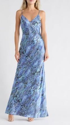 L'agence Serita Bias Cut Silk Slipdress in Blue Snake at Nordstrom Rack, Size 12