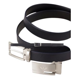 Emporio Armani Accessoires, Heren, Blauw, ONE Size, Leer, Leren Riem
