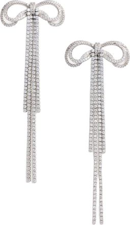 Self Portrait Double Crystal Bow Earrings With Silver-Tone Finish