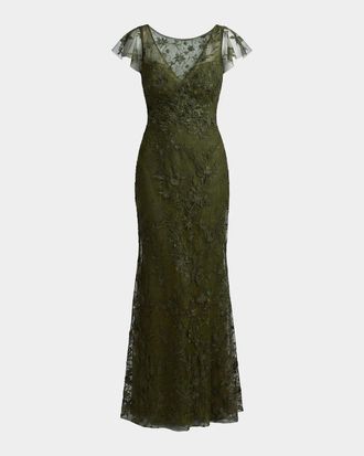 Mac Duggal Floral Appliqu&eacute; Tulle Gown