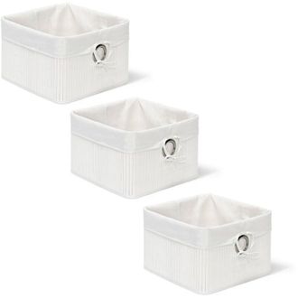 Relaxdays Set of 3 Relaxdays Storage Basket, Fabric Lining, Bamboo, Rectangular, Bathroom, Accessories, HxWxD: 20x31x31 cm White