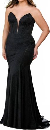 Rachel Allan Mermaid Strapless Gown In Black