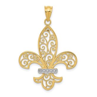 Diamond2Deal 14k Yellow Gold Rhodium Filigree Fleur de Lis Pendant