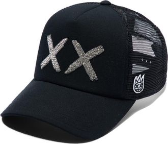 Cult of Individuality XX Crystal Embellished Trucker Hat in Black/White at Nordstrom