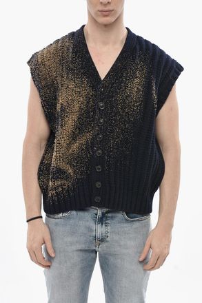Maison Margiela MM0 Cardigan Smanicato in Lana con Dettagli Spalmati Maison Margiela