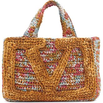 Valentino Garavani Medium Viva Superstar Raffia Crochet Tote in Brown Multi at Nordstrom