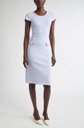 St. John Mixed Stitch Flatback Rib Sheath Dress in Blue Lagoon at Nordstrom, Size Large