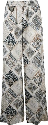 Eleventy Wide Leg Linen Trousers - Beige/Blue