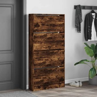 Berkfield Home Shoe Cabinet with 4 Flip-Drawers Smoked Oak 80x21x163.5 cm in Brown