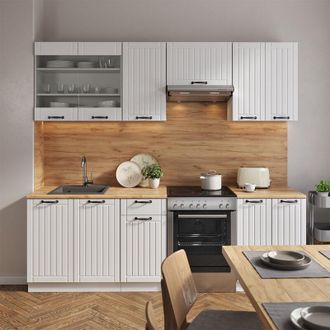 Vicco Mueble De Cocina Fame-line, Casa De Campo Blanca/blanca, 240 Cm, Et Antracita