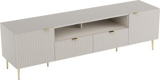 Vente-Unique Mueble de TV con 2 puertas, 2 cajones y 2 nichos en MDF y acero - Beige y Dorado - YESINIA