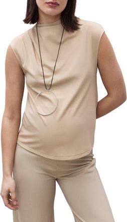 Mango Draped Neck Sleeveless T-Shirt in Sand at Nordstrom, Size Medium