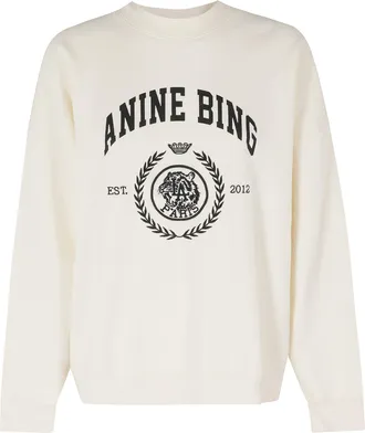 Anine Bing Cream Miles Sweatshirt Collegiate Printed Cotton Sweatshirt