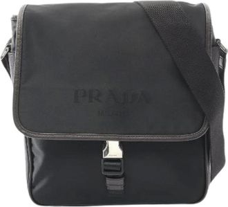 Prada Pre-owned Cross Body Bags, male, Black, Size: ONE SIZE Pre-owned Nylon Saffiano Leather Shoulder Bag