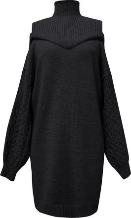 Generic Womens Polo Neck Jumper Dress Cable Knit Turtle Neck Long Sleeve Longline Sweater Dress Winter Warm Ladies Casual Jumpers(Black, XL)