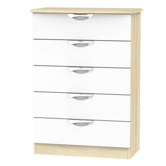 Welcome Furniture Cairo Ready Assembled Chest of Drawers with 5 Drawers - White Gloss & Bardolino Oak - Welcome Furniture | TJ Hughes