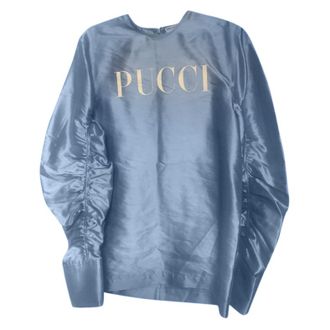 Emilio Pucci Blue Ruched Silk Top Size 38