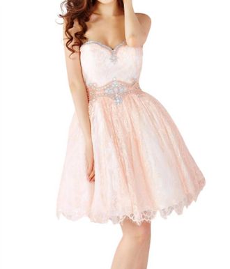 Angela & Alison Short Prom Dress In Peach