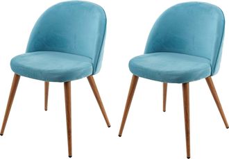 Hhg Hhg - Nunca Usado] Lote De 2 Sillas De Comedor 097, Silla Silla De Cocina Dise&ntilde;o Retro A&ntilde;os 50, Terciopelo, Turquesa